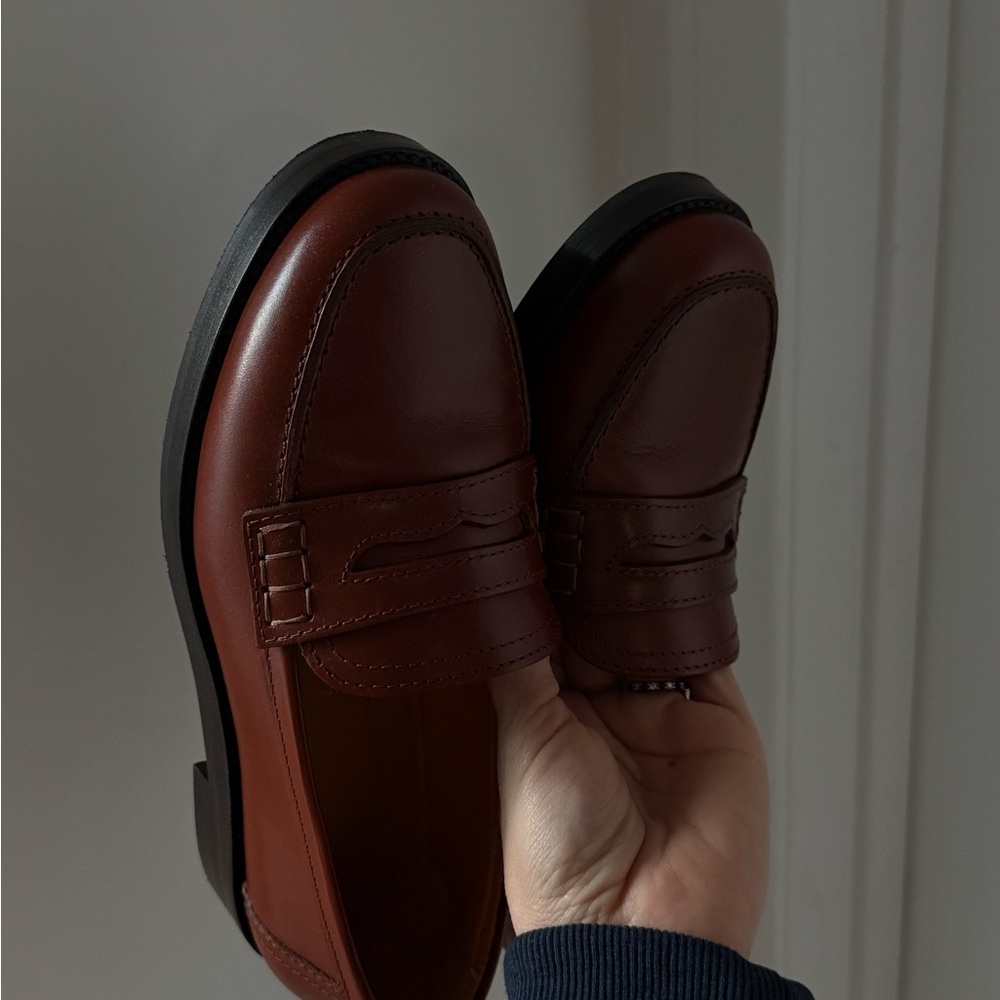 Sezane Brown Leather Penny Loafers - Picture 5 of 9